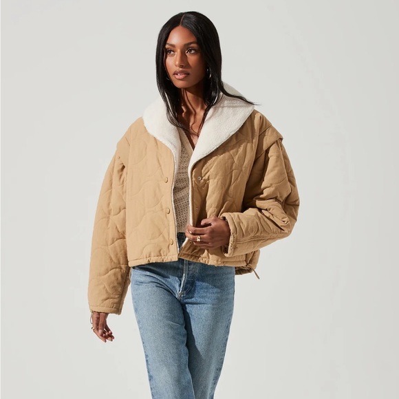 Last 1! NADINE QUILTED FAUX SHEARLING JACKET KHAKI - Picture 7 of 12